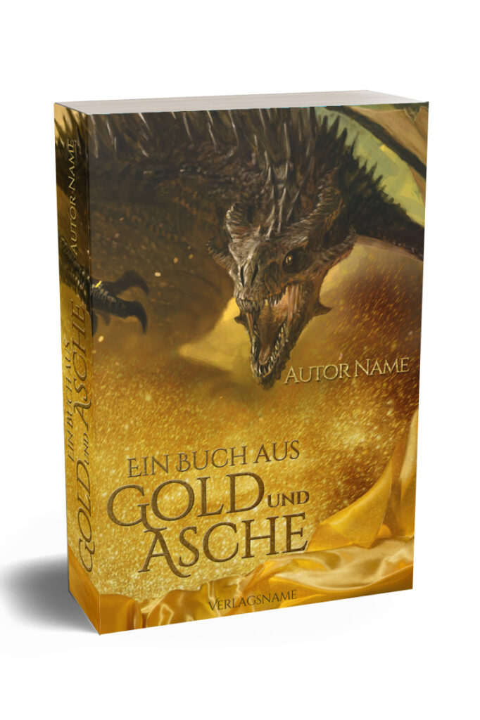 Premade Buchcover Gold mit Drache Fantasyroman