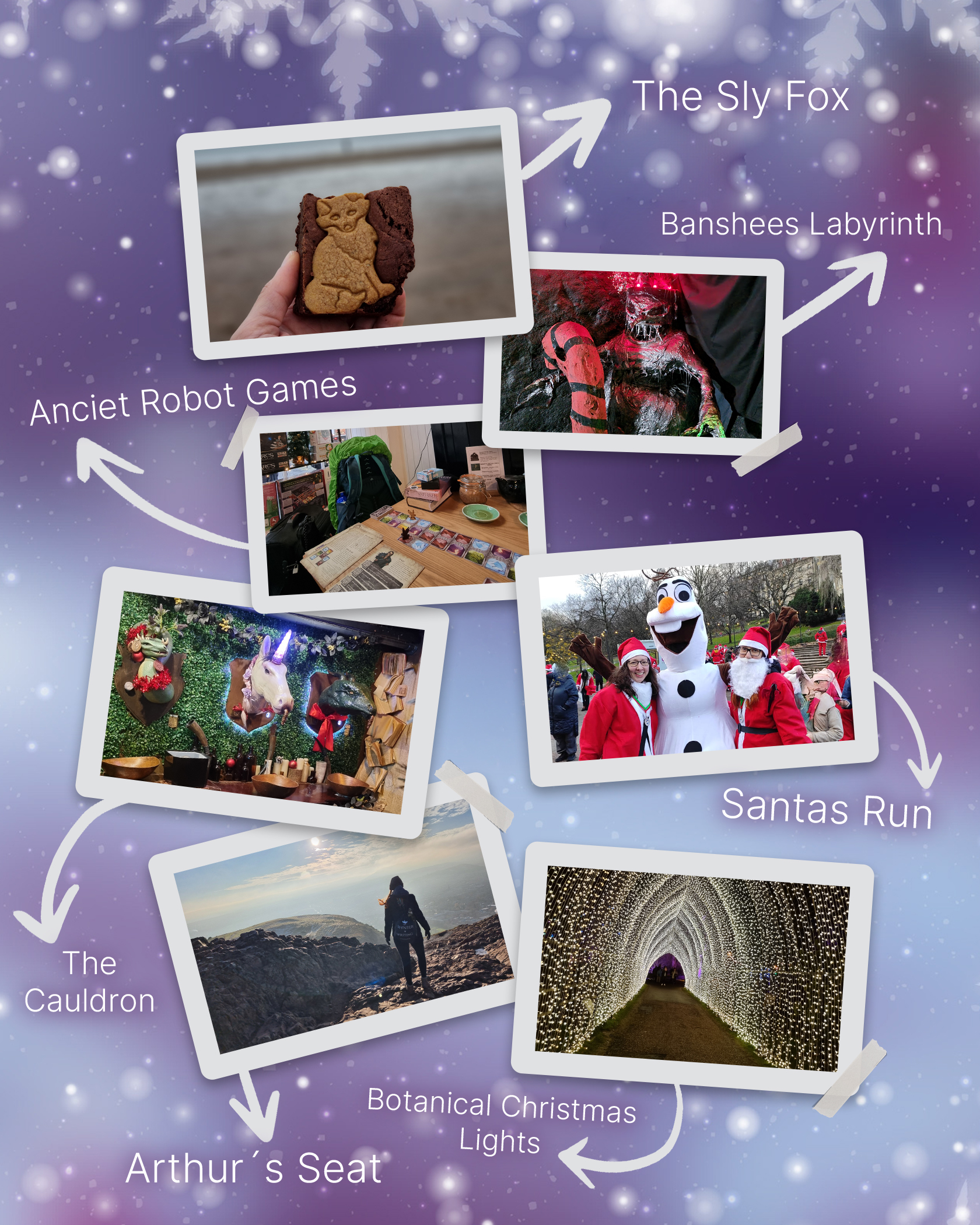 05 Cover Reveal Dateideen in Edinburgh in der Vorweihnachtszeit: Arthurs Seat, Botanical Garden Christmas Lights, Santas Run, The Cauldron Zaubertränke brauen, Sly Fox, Banshees Labyrinth und Anciet Robot Games